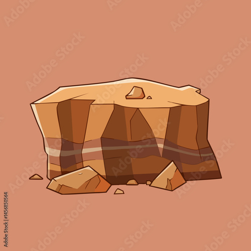 Layered Rock Formation with Debris. Vector Image