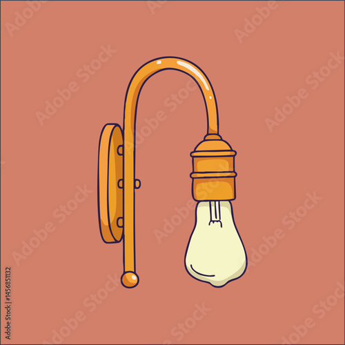 Curved Wall-Mounted Light Fixture with Bulb Illustration. Vector Image
