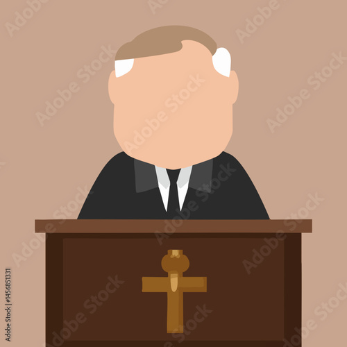 Clergyman at a Pulpit with Cross. Vector Image