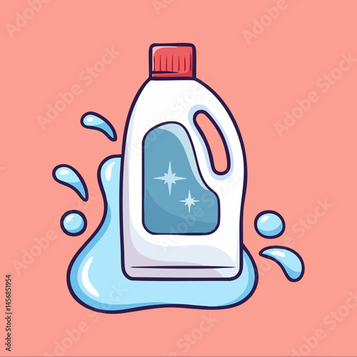 Cartoon Cleaning Product Bottle with Splashes. Vector Image