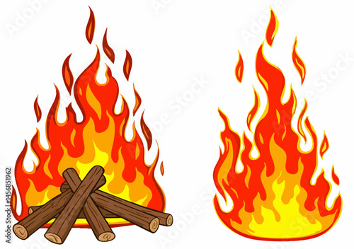Cartoon Campfire and Flame Illustrations. Vector Image