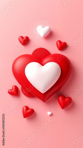 A red and white heart surrounded by small white hearts.