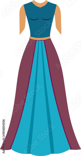 A stylish vector art illustration of a flowing maxi dress, showcasing elegant design, vibrant colors, and perfect for fashion-themed projects