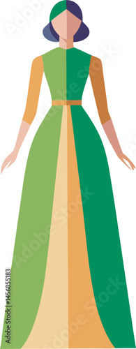 A stylish vector art illustration of a flowing maxi dress, showcasing elegant design, vibrant colors, and perfect for fashion-themed projects