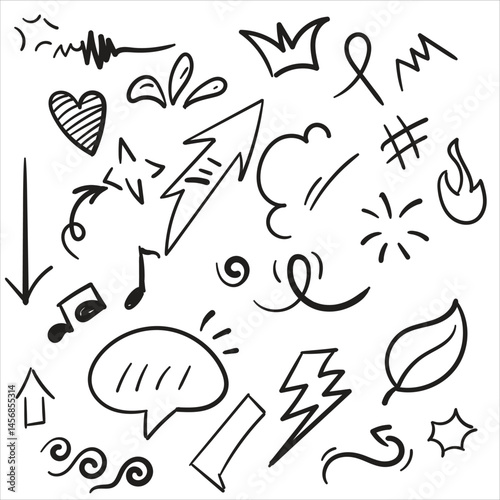 Collection of Hand-Drawn Doodle Elements for Creative Graphic Design Projects