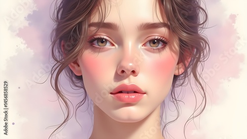 Portrait of a beautiful young woman with an aesthetic digital art style close-up with soft feminine features