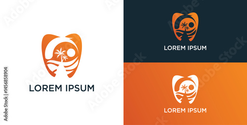 sun landscape logo vector dentist or dental company logo design with sun landscape