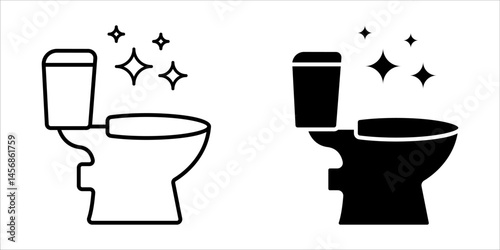 Toilet cleaning bowl black line icon set. Bathroom cleaning. Restroom or bathroom symbol or logo. Vector toilets man or woman urinate to cleanup. Toilet equipment. Vector Illustration.
