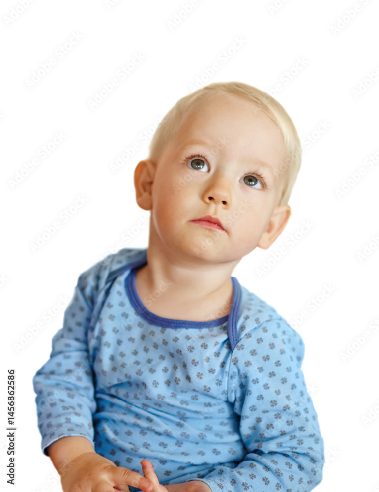 Thinking, child and boy in studio for questions, information and development for memory. Future, ideas and kid isolated by white background with mockup for problem solving or concentration skills Thinking, child and boy in studio for questions, information and development for memory. Future, ideas and kid isolated by white background with mockup for problem solving or concentration skills