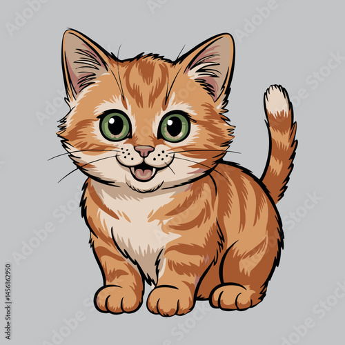 A cute and fluffy cat sitting gracefully, with soft white and grey fur, and sparkling eyes. This adorable pet is known for its playful, curious, and affectionate nature. Ideal for pet lovers, animal p