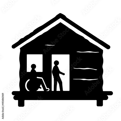 Accessible changing cabin silhouette on white background, adaptive inclusion