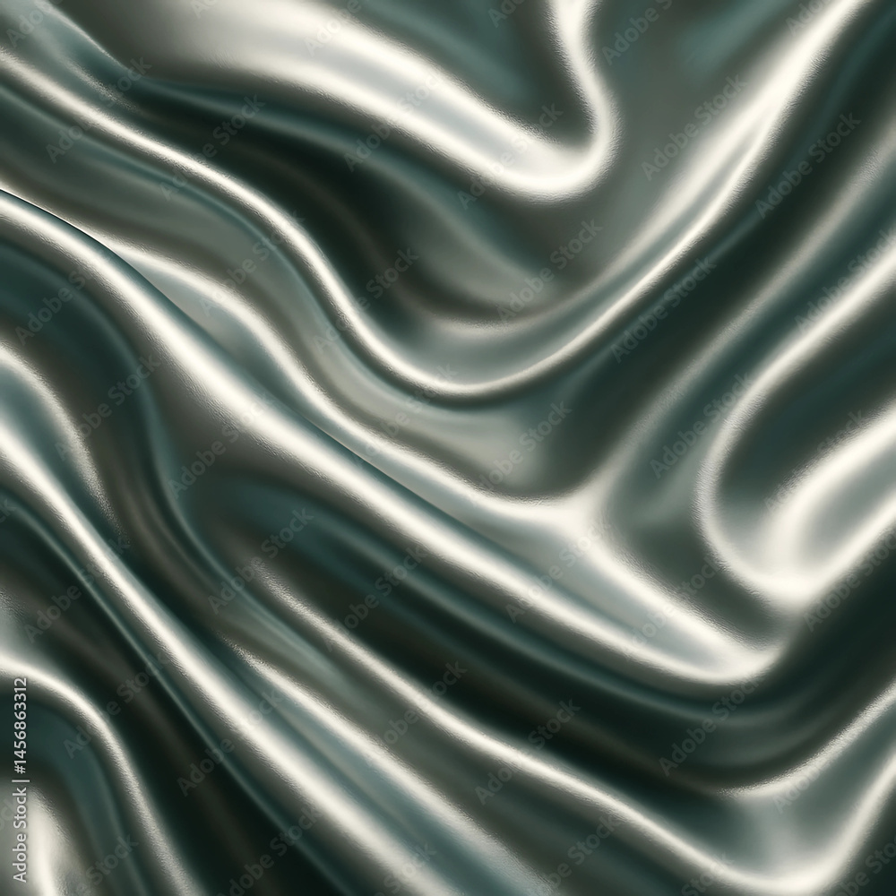 Fototapeta premium Silver Drape.A smooth, flowing texture that resembles elegant silver satin or metallic fabric, rippling with light and soft shadows to create a luxurious, abstract surface.