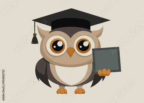 Cute Graduated Owl Holding Blank Tablet for Education