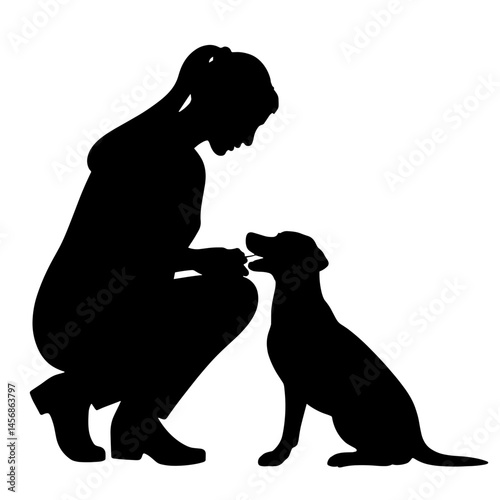 Vet nurse caring for dog silhouette, compassion and connection