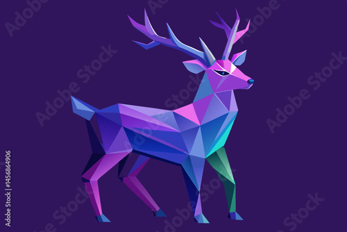 Abstract Low Poly Geometric Deer in Vibrant Purple and Blue Hues