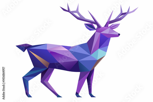 Abstract Low Poly Purple Deer Geometric Animal Illustration