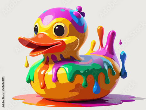 Colorful Paint Splashed Rubber Duck Toy Illustration