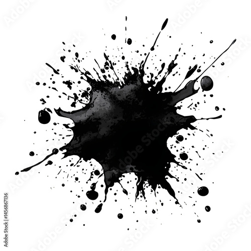 Black ink splash, realistic texture, high resolution, transparent background