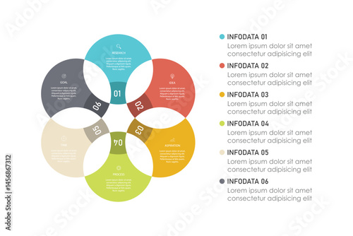Venn diagram infographic chart template for business 3, 4, 6  parts, options, presentation with venn diagram elements vector illustration.