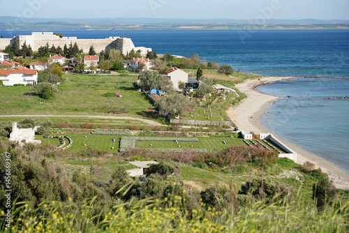 Fototapeta Naklejka Na Ścianę i Meble -  V Beach and Seddulbahir Castle in Gallipoli, Canakkale, Turkiye