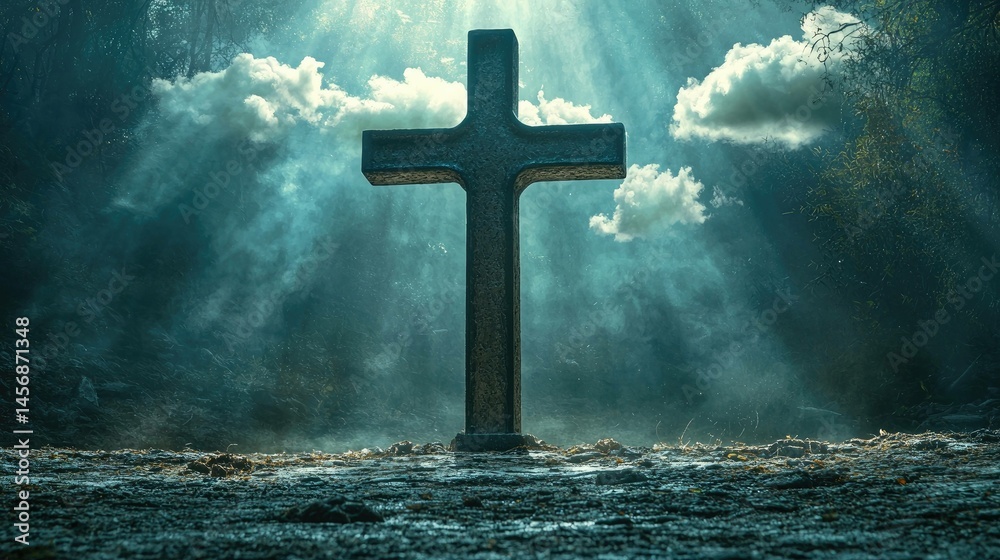 Fototapeta premium Dark cross against stormy sky