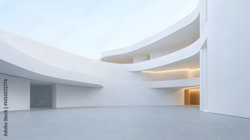 Obraz premium Futuristic white architectural structure with geometric lighting design