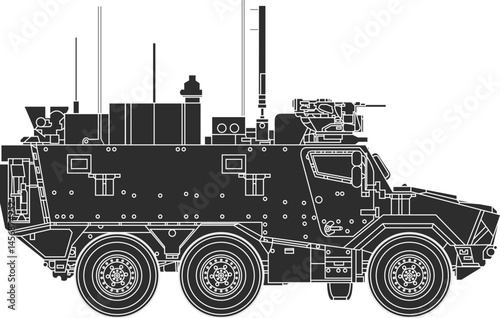 Griffon armored personnel carrier icon isolated on black, French armored infantry vehicle..