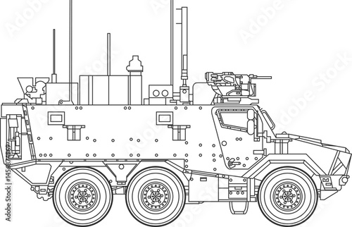 Griffon armored personnel carrier icon black line, French armored infantry vehicle.