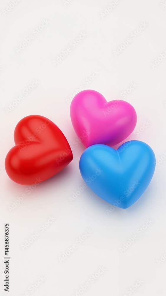 Obraz premium A close up of three hearts on a white surface.