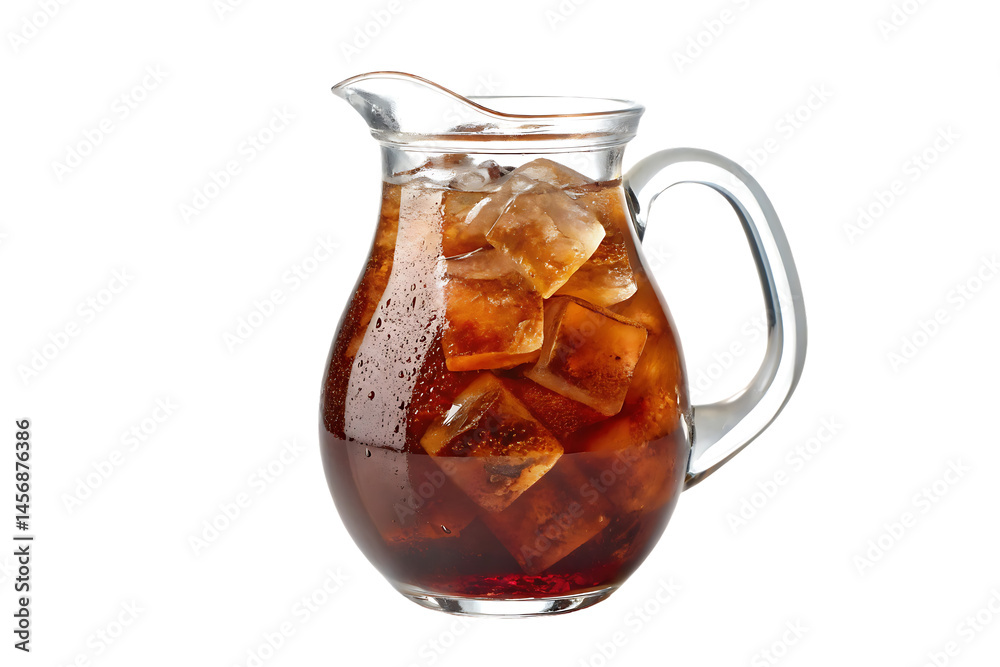 Refreshing Pitcher of Iced Tea with Crystal Clear Ice Cubes on a Dark Background. Refreshing Pitcher of Iced Tea with Crystal Clear Ice Cubes on a Dark Background.