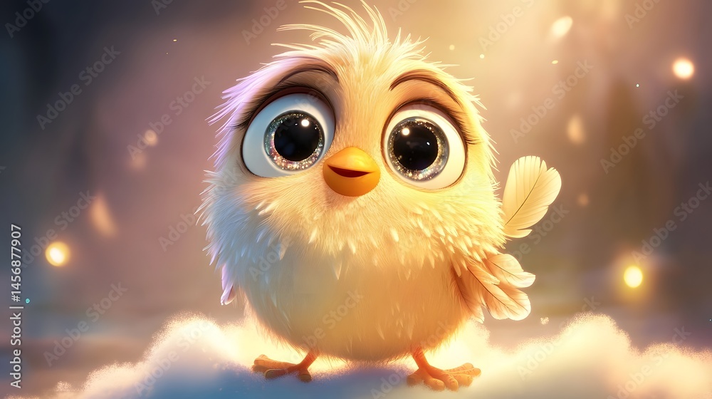 Naklejka premium Cute, fluffy bird character, digitally rendered.
