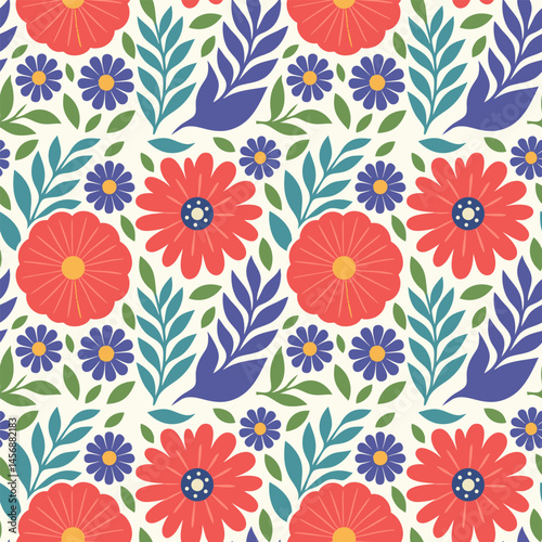 Wallpaper Mural Floral Pattern with Colorful Flowers and Leaves Torontodigital.ca