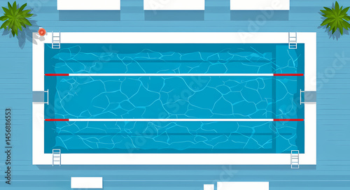 Swimming Pool with Palm Trees and Ladders  Top View Illustration