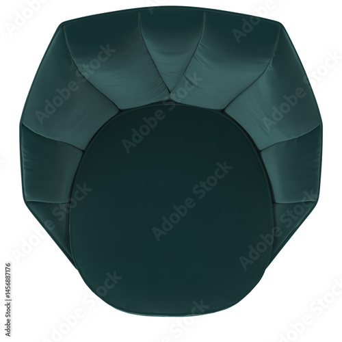 Emerald velvet lounge armchair top view isolated.