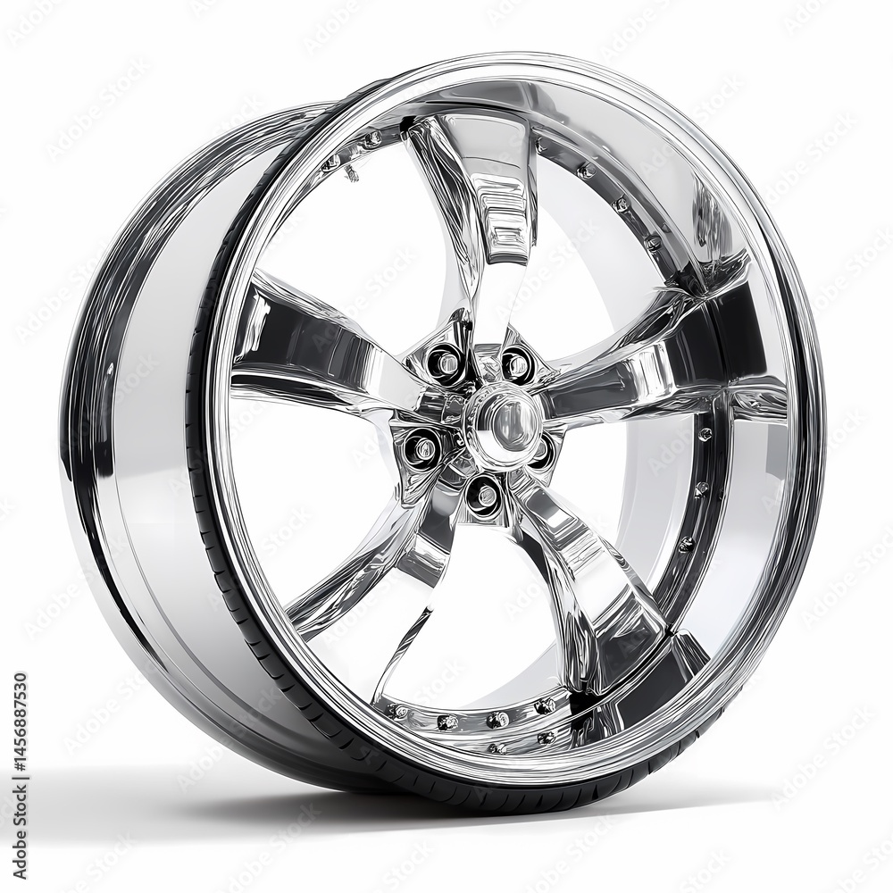 Obraz premium Chrome Car Wheel HighResolution Image isolated on white Background