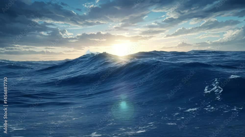Ocean Waves Rolling at Sunset with Dramatic Cloudy Sky Natural Seascape Ocean Waves Rolling at Sunset with Dramatic Cloudy Sky Natural Seascape