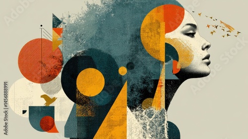 modern abstract woman s face with decor elements design generative ai,photo stock