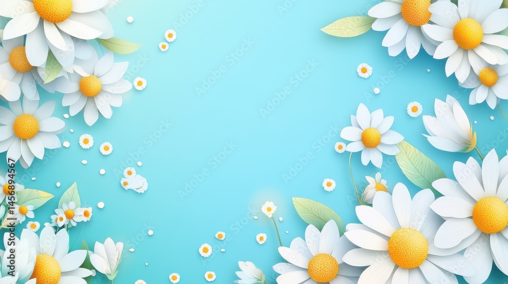 Obraz premium A collection of paper daisies on a blue background.