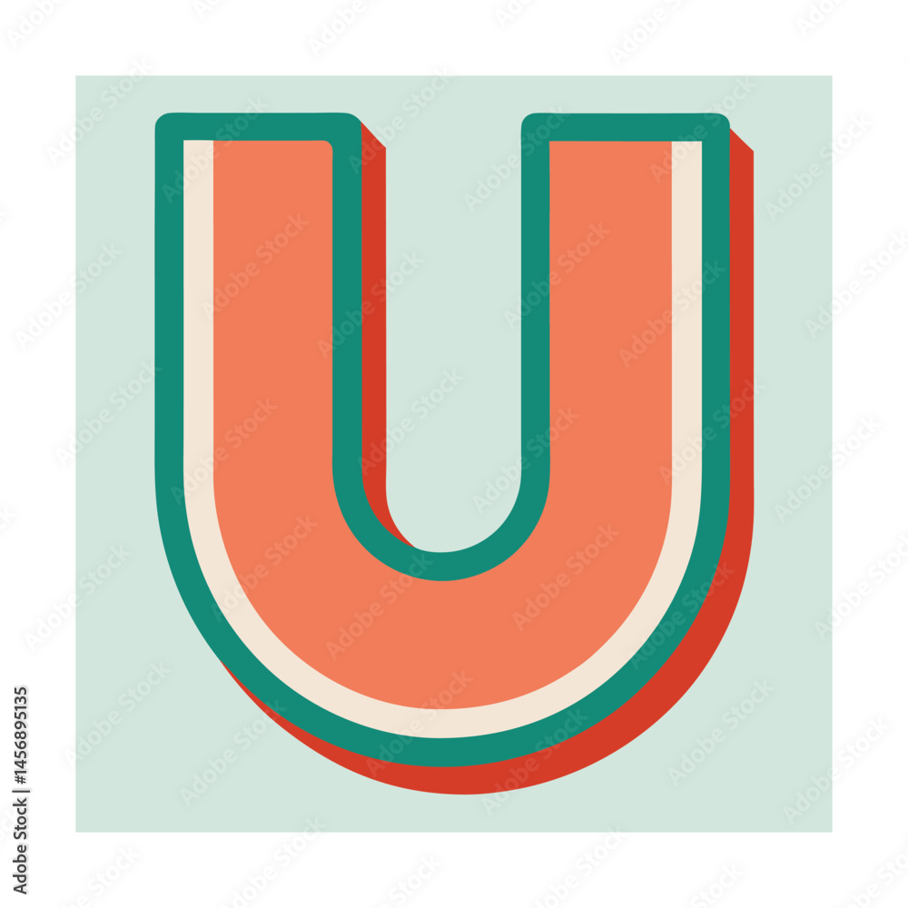 Bold retro style letter u design with 3d effect and colorful typography on a pastel background Bold retro style letter u design with 3d effect and colorful typography on a pastel background