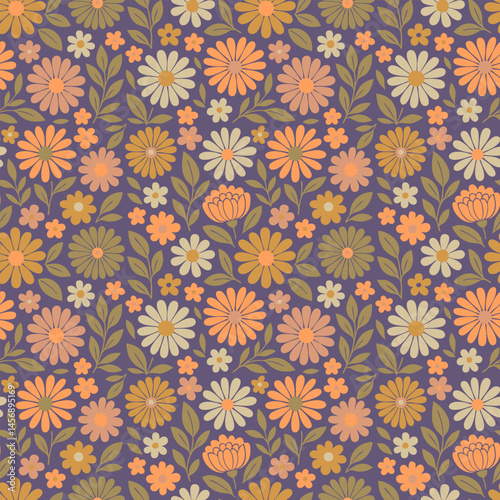Floral Pattern with Colorful Flowers and Leaves