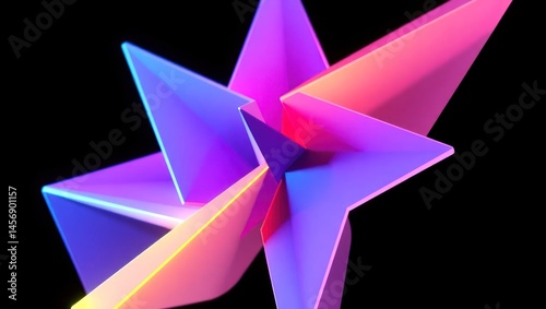 Abstract 3D neon starburst with vibrant pink, purple, and blue hues