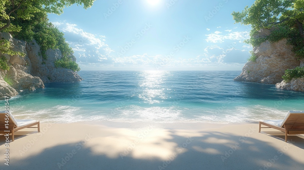 Fototapeta premium Serene Beach Cove: Tranquil Escape on Sunny Day