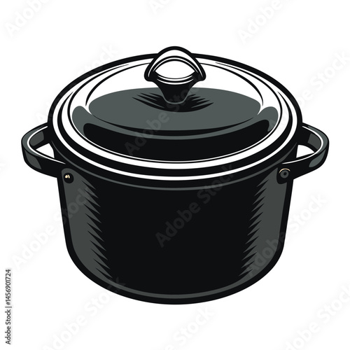 Classic Black Pressure Cooker with Transparent Lid on White Background
