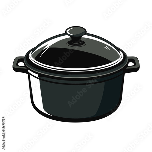 Classic Black Pressure Cooker with Transparent Lid on White Background
