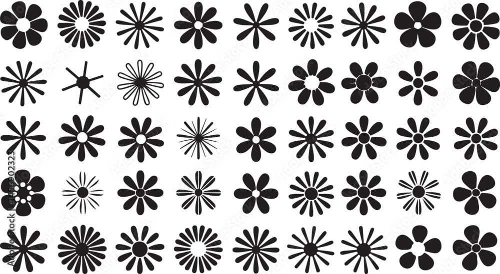 A collection of simple black and white flower cullection silhouettes for design A collection of simple black and white flower cullection silhouettes for design