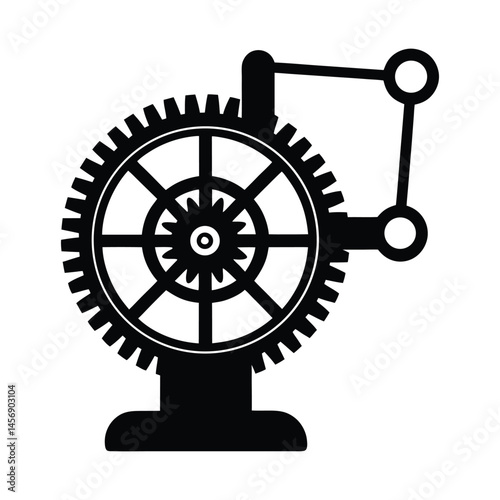Hand Crank Mechanism Silhouette with Rotating Gears