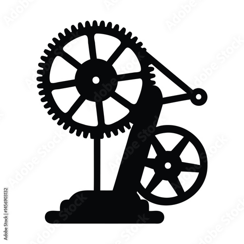 Hand Crank Mechanism Silhouette with Rotating Gears