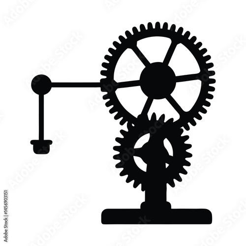 Hand Crank Mechanism Silhouette with Rotating Gears