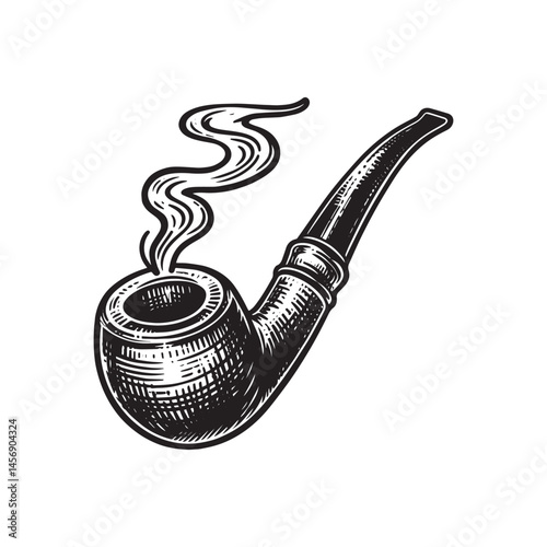 Hand - drawn Black and white smoking pipe vector illustration isolated on a white background