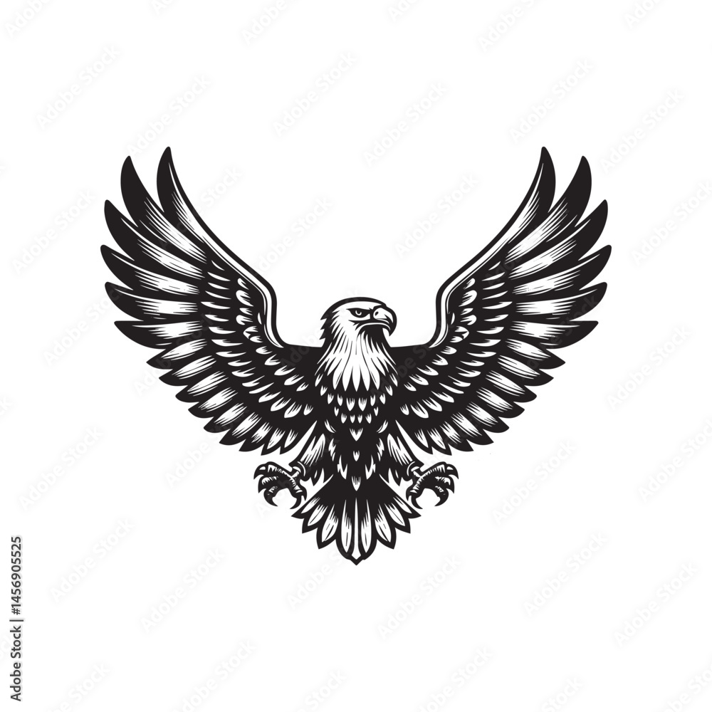 Fototapeta premium Black and white Flying Eagle Mascot Logo vector illustration isolated on a white background